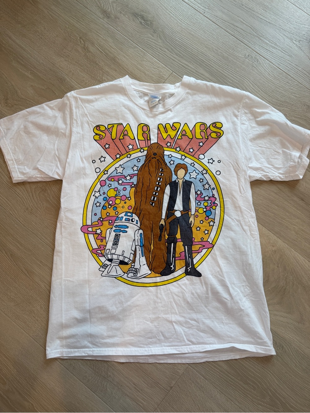 Star Wars White Short Sleeve Tee with Retro Character Graphic